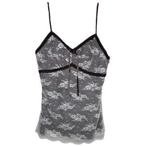 VTG Gegrge women's 6 lace spaghetti strap brown/white cami top babydoll forest